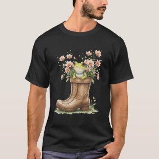 Kikker Tuin Laarzen Bloemrijk Lente Amfibie Kikker T-shirt