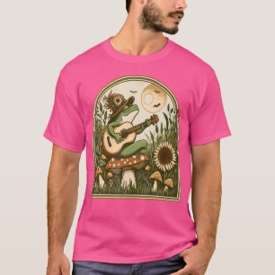 Kikker uit de katoenkern die zijn akoestische gita t-shirt