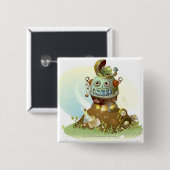 Kikker uit een ufo vierkante button 5,1 cm (Voorkant /achterkant)