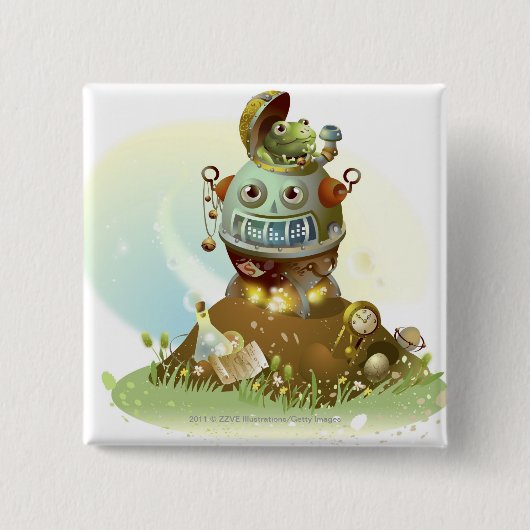 Kikker uit een ufo vierkante button 5,1 cm (Voorkant)