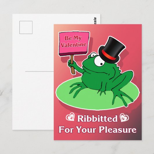 Kikker Valentijn in een hoge hoed Be My Valentijn  Briefkaart (Voorkant / Achterkant)
