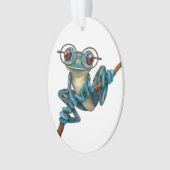 Kikker van de blauwe boom met oogbril op wit ornament (voorkant)