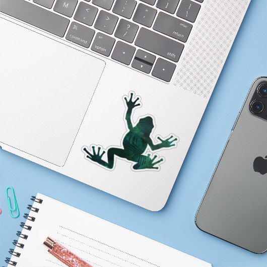kikker van de botanische boom sticker (Laptop met iPhone)