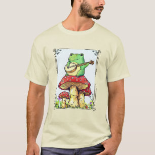 Kikker van de katoenkern met champignon die banjo  t-shirt