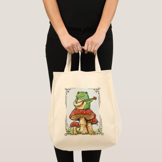 Kikker van de katoenkern met champignon die banjo tote bag (Voorkant (product))