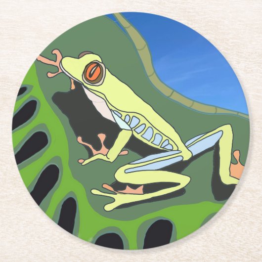 Kikker van de klimboom ronde kartonnen onderzetter (Voorkant)