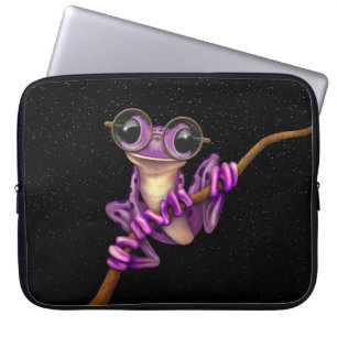 Kikker van de Paarse boom met oogbril met sterren Laptop Sleeve