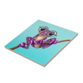 Kikker van de Paarse kikker met oogbril op blauw Tegeltje (Zijkant)