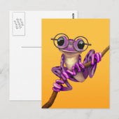 Kikker van de Paarse kikker met oogbril op geel Briefkaart (Voorkant / Achterkant)