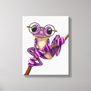 Kikker van de Paarse kikker met oogbril op wit Canvas Afdruk