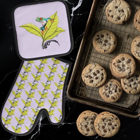 Kikker van de rode oogboom ovenwant & pannenlap set