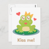 Kikker van Kawaii met mousserende ogen en kroon Briefkaart (Voorkant / Achterkant)