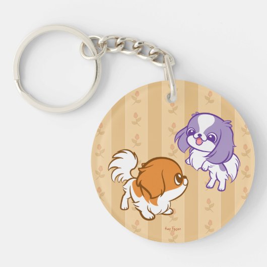 Kikker van Kawaii Puppies Japanse Chin Sleutelhanger (Voorkant)
