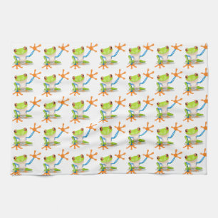 Kikker van kleurrijke roodgekleurde boomkikker die theedoek