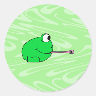 Kikker vangt een vlieg. ronde sticker