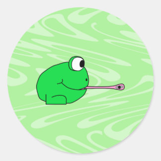 Kikker vangt een vlieg. ronde sticker
