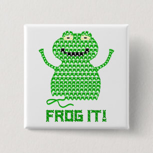Kikker. Vector Crochet Frog Vierkante Button 5,1 Cm