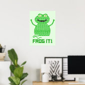 Kikker. Vector haakkikker (groene achtergrond) Poster (Thuiskantoor)