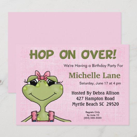 Kikker Verjaardag Uitnodigen voor meisjes Kaart (Voorkant / Achterkant)