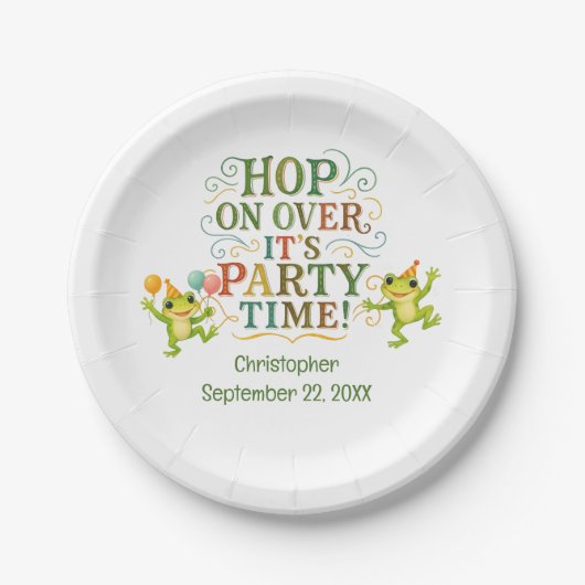 Kikker Verjaardagsfeest Jongen Meisje Peuter Kinde Papieren Bordje (Voorkant)