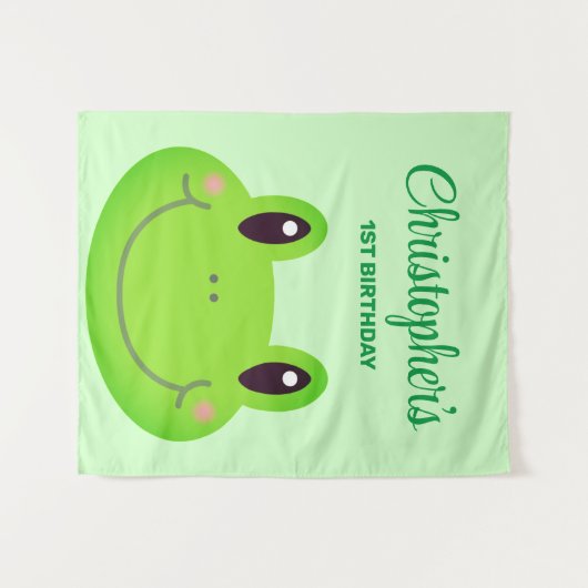 Kikker verjaardagsfeestje kinderbanner wandkleed (Voorkant (horizontaal))