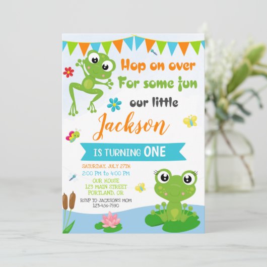 Kikker verjaardagsuitnodiging Groene reptieluitnod Kaart (Staand voorkant)