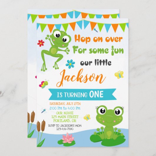 Kikker verjaardagsuitnodiging Groene reptieluitnod Kaart (Voorkant / Achterkant)