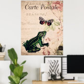 kikker & vlinder Franse Bloemen Poster (Thuiskantoor)