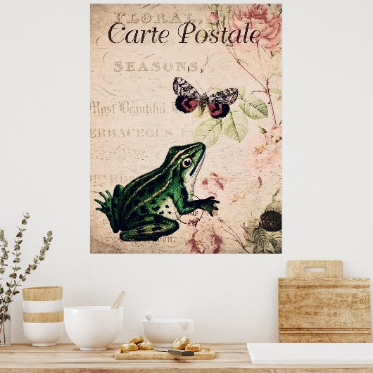 kikker & vlinder Franse Bloemen Poster (Keuken)