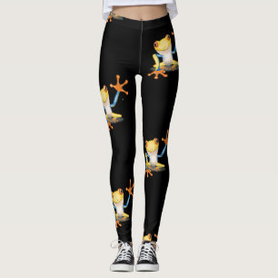 Kikker voor kleurrijke geel en blauwe rode oogbome leggings