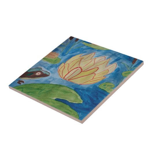 Kikker & Waterlelies Keramische Tegel Tegeltje (Zijkant)