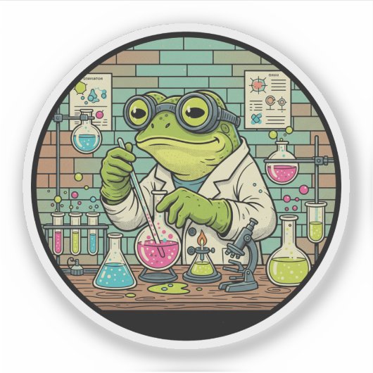 Kikker Wetenschapper Scheikundige - Grappig Vintag Sticker (Voorkant)