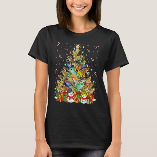 Kikker Xmas Verlichting Kerstman Kikker Kerstboom T-shirt (Voorkant)