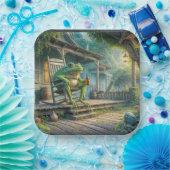 Kikker zittend in een veranda schommelstoel papieren bordje (Feest)