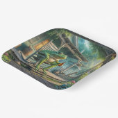 Kikker zittend in een veranda schommelstoel papieren bordje (Gebogen)