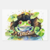 Kikker Zittend op Waterverf Lily Pad Inpakpapier Vel (Voorkant 2)
