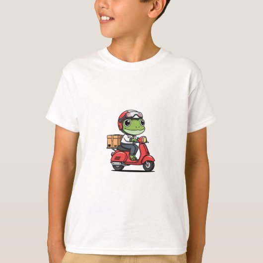 Kikkerbezorger Scooter Rode Helm Kinderen T-shirt (Voorkant)