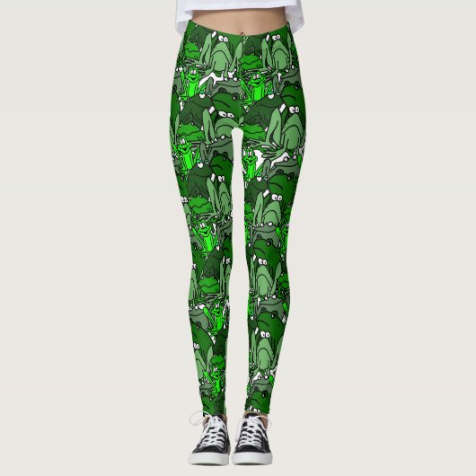 Kikkercartoon groene damesleggings leggings (Voorkant)