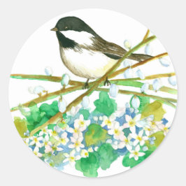 Kikkereenvogel mag bloemenkatkens Wilgen takken Ronde Sticker