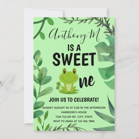 Kikkerfeest 1e verjaardagskikelthema groen kaart (Voorkant)