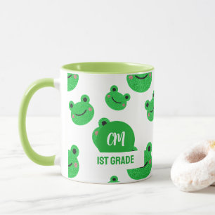 Kikkergelukkig Gezicht Patroon Groene Monogram Sch Mok