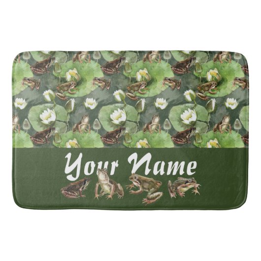 Kikkergroen en wit waterlelingenpatroon badmat (Voorkant)