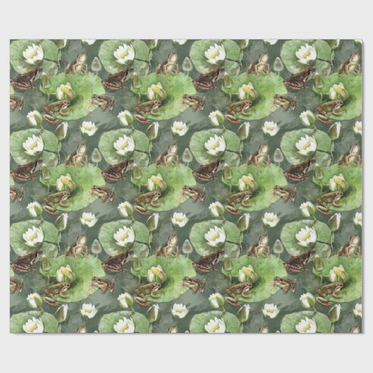 Kikkergroen en wit waterlelingenpatroon cadeaupapier (Vlak)