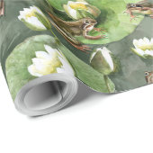 Kikkergroen en wit waterlelingenpatroon cadeaupapier (Rol Hoek)