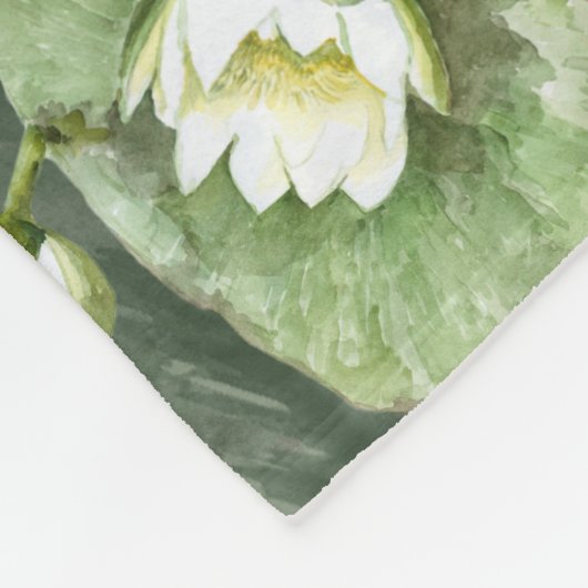 Kikkergroen en wit waterlelingenpatroon fleece deken (Hoek)