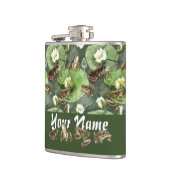 Kikkergroen en wit waterlelingenpatroon heupfles (Links)