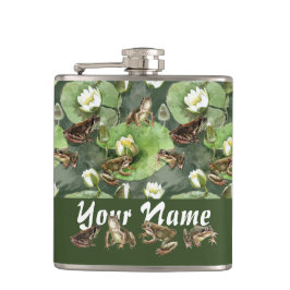 Kikkergroen en wit waterlelingenpatroon heupfles