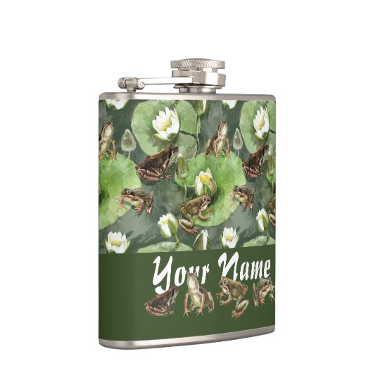 Kikkergroen en wit waterlelingenpatroon heupfles (Rechts)