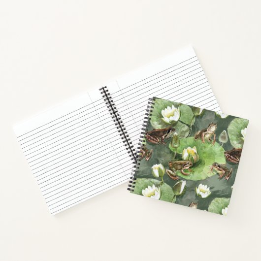 Kikkergroen en wit waterlelingenpatroon notitieboek (Binnen)