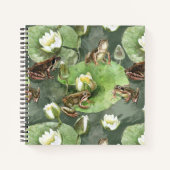 Kikkergroen en wit waterlelingenpatroon notitieboek (Voorkant)